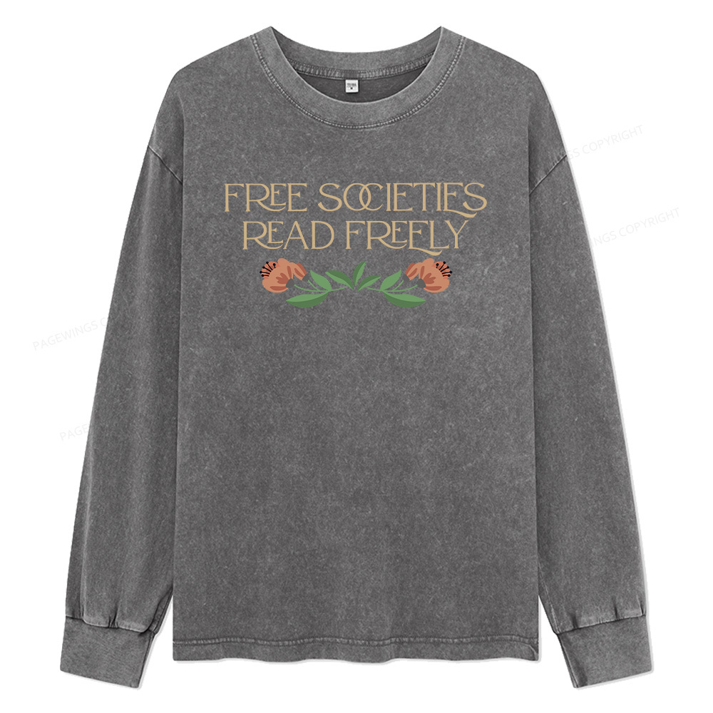 Pagewings Free Societies Read Freely Unisex Washed Long Sleeve T-shirt