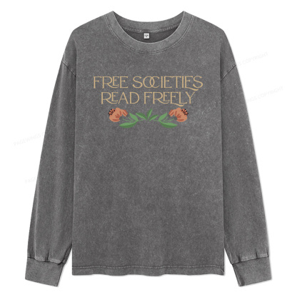Pagewings Free Societies Read Freely Unisex Washed Long Sleeve T-shirt