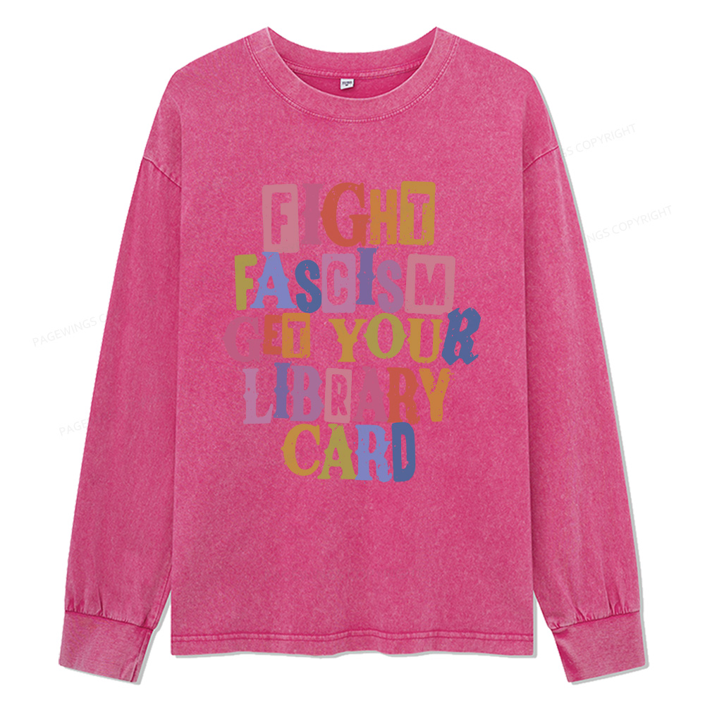 Pagewings Get Your Library Card Unisex Washed Long Sleeve T-shirt