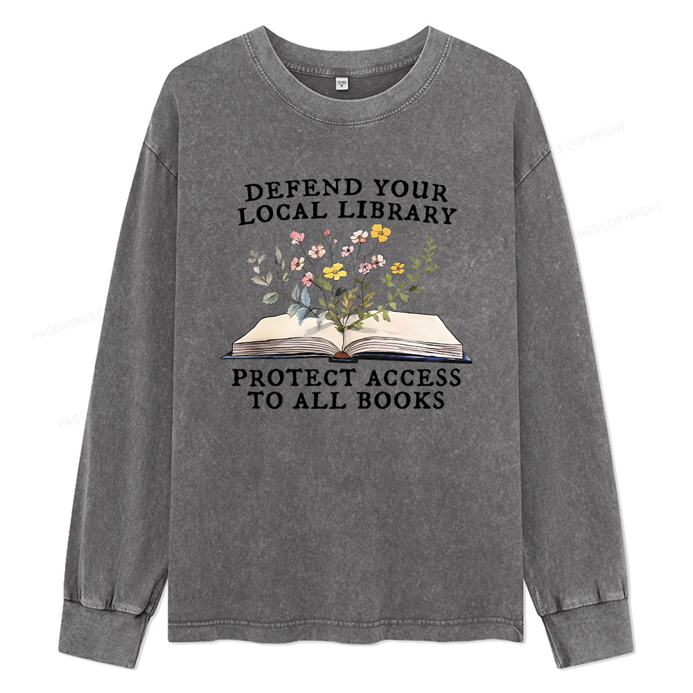Pagewings Books Save Lives Protect Libraries Unisex Washed Long Sleeve T-shirt