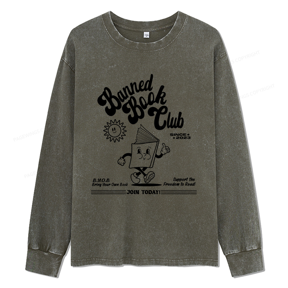 Pagewings Read Banned Books Unisex Washed Long Sleeve T-shirt