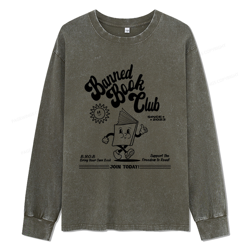 Pagewings Read Banned Books Unisex Washed Long Sleeve T-shirt
