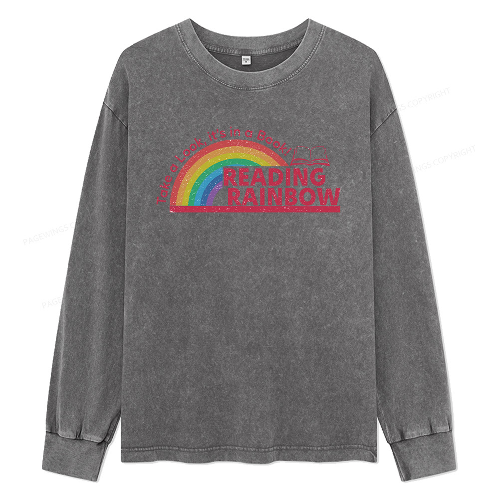Pagewings Reading Rainbow Unisex Washed Long Sleeve T-shirt