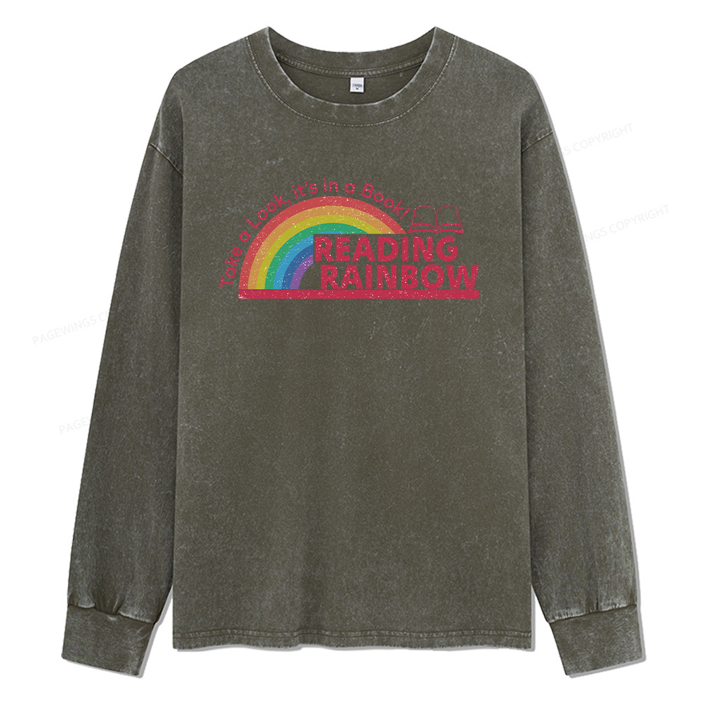 Pagewings Reading Rainbow Unisex Washed Long Sleeve T-shirt