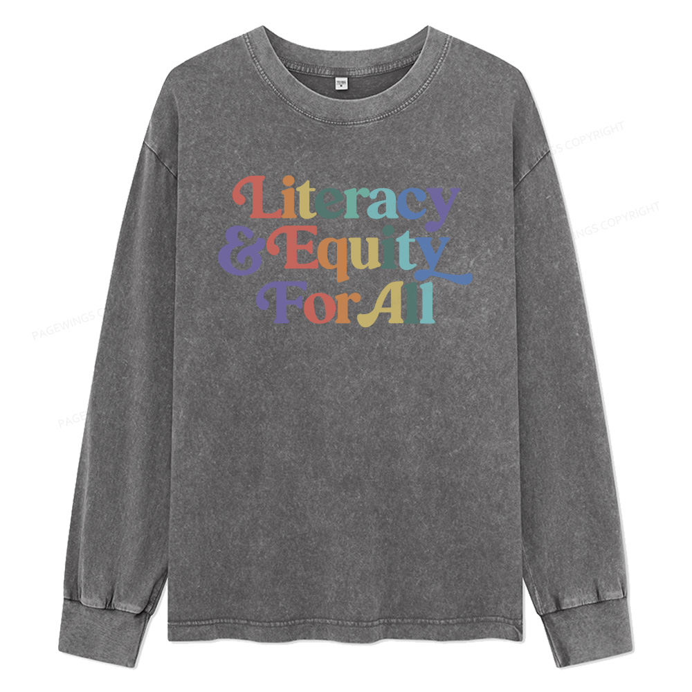 Pagewings Literacy & Equity For All Unisex Washed Long Sleeve T-shirt