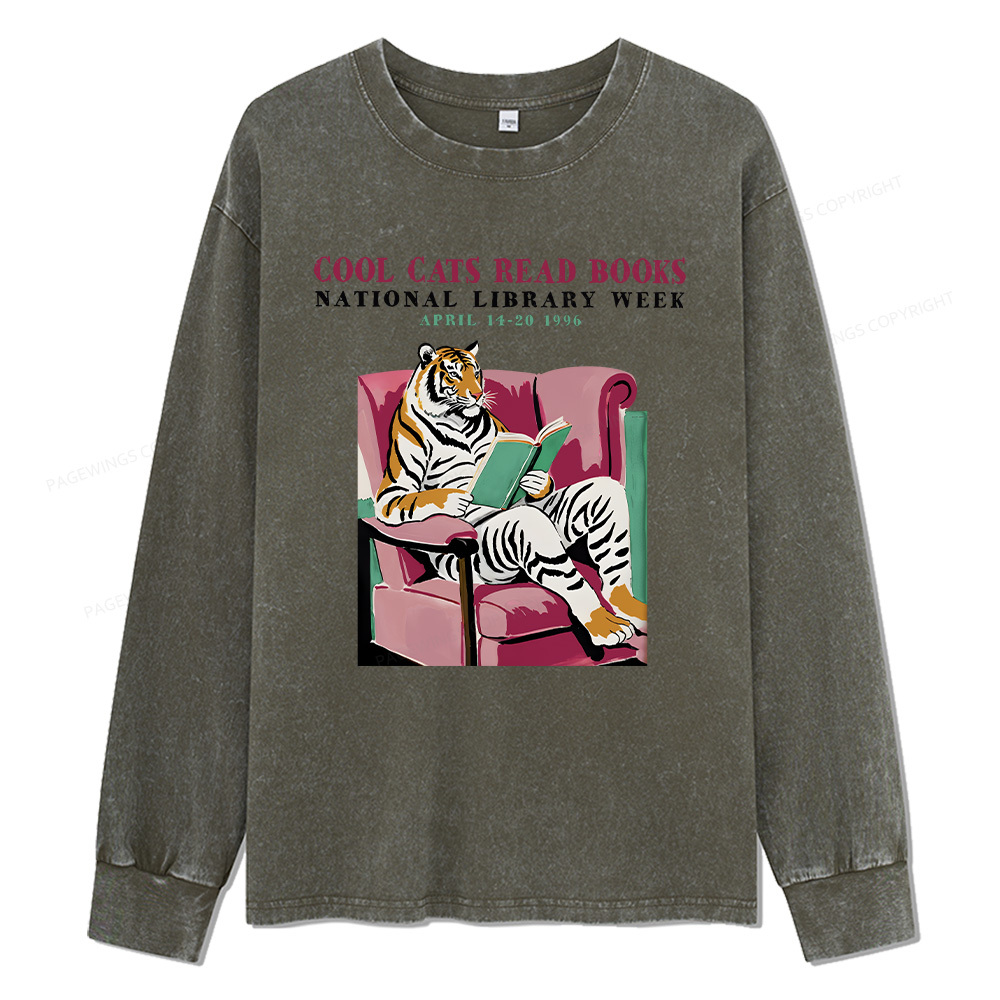 Pagewings Library Week Poster 1996 Unisex Washed Long Sleeve T-shirt
