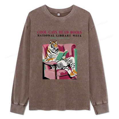 Pagewings Library Week Poster 1996 Unisex Washed Long Sleeve T-shirt