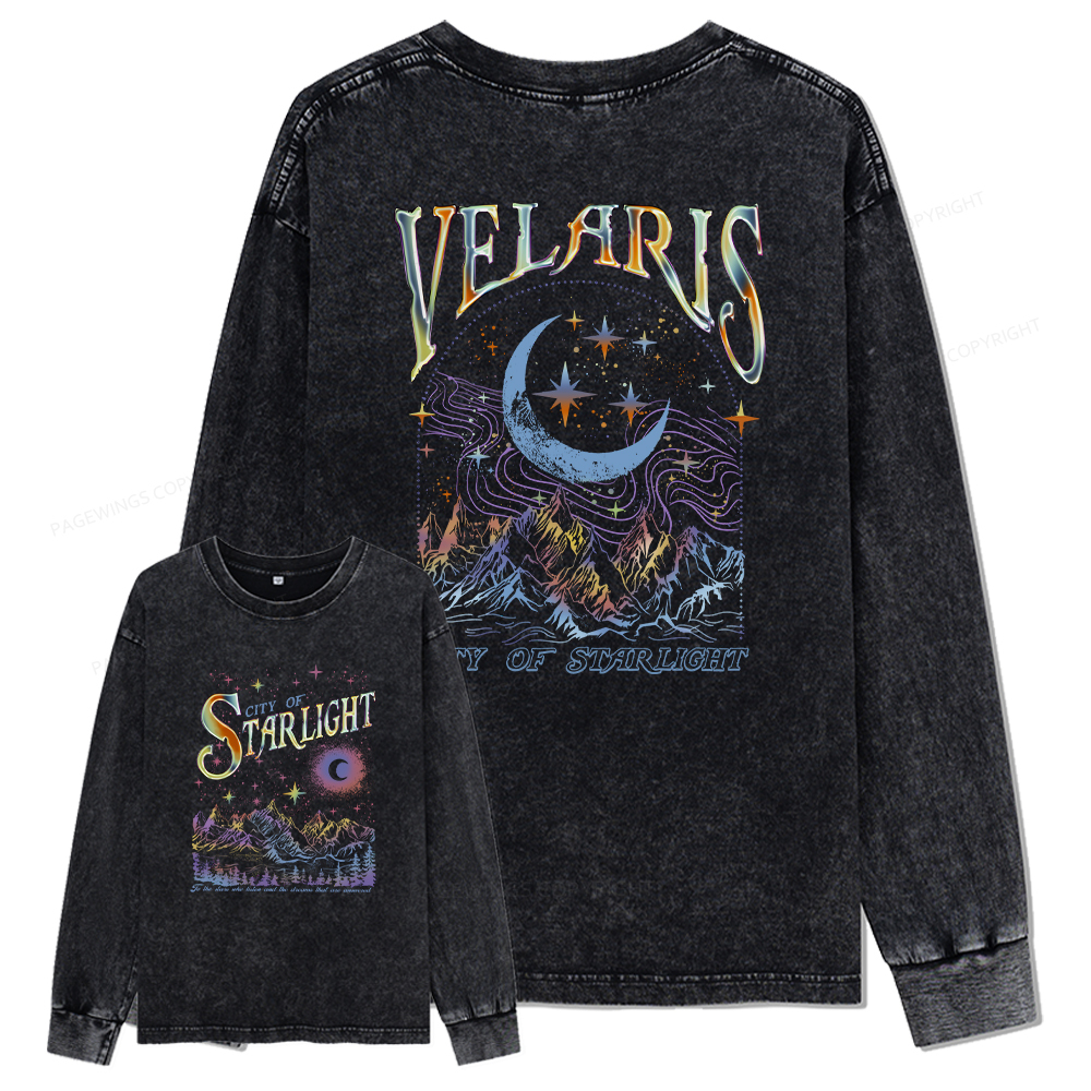 pagewings Velaris City Of Starlight ACOTAR Two-Sided Unisex Washed Long Sleeve T-shirt