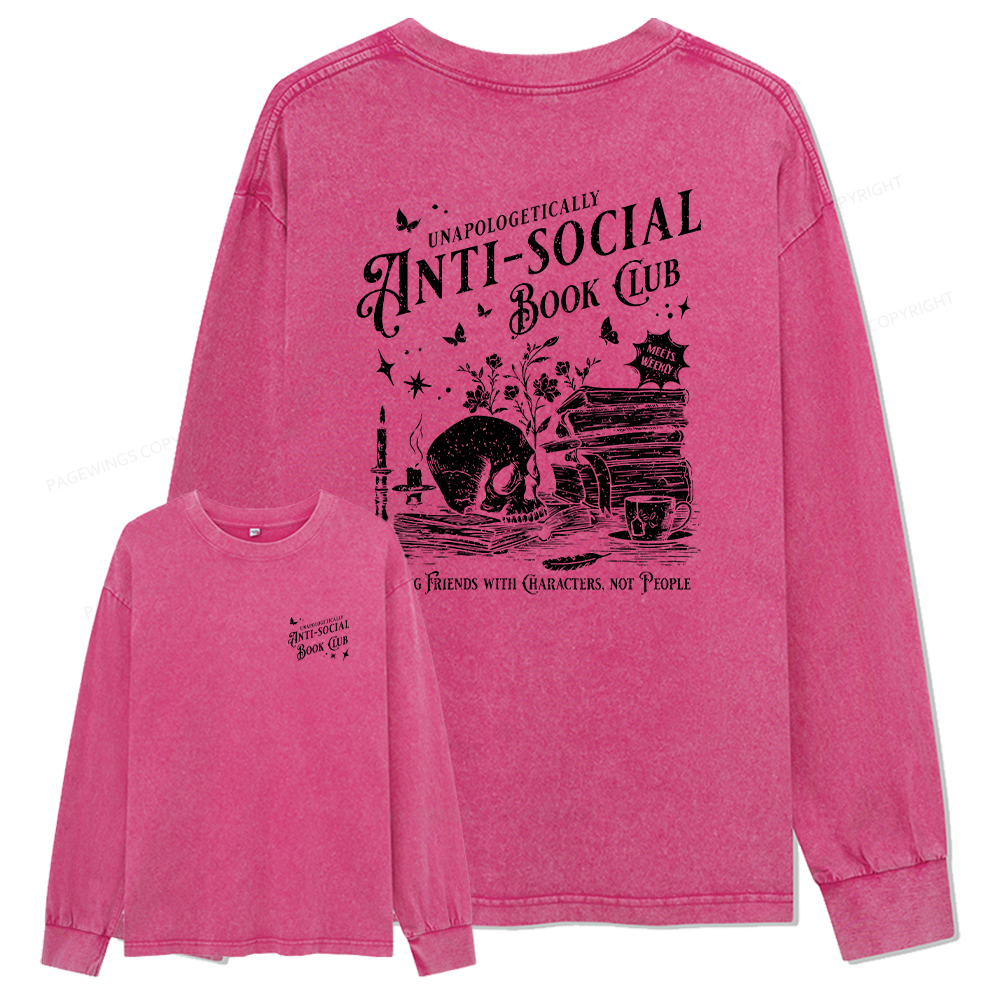pagewings Anti-social Book Club Comfort Color Unisex Washed Long Sleeve T-shirt