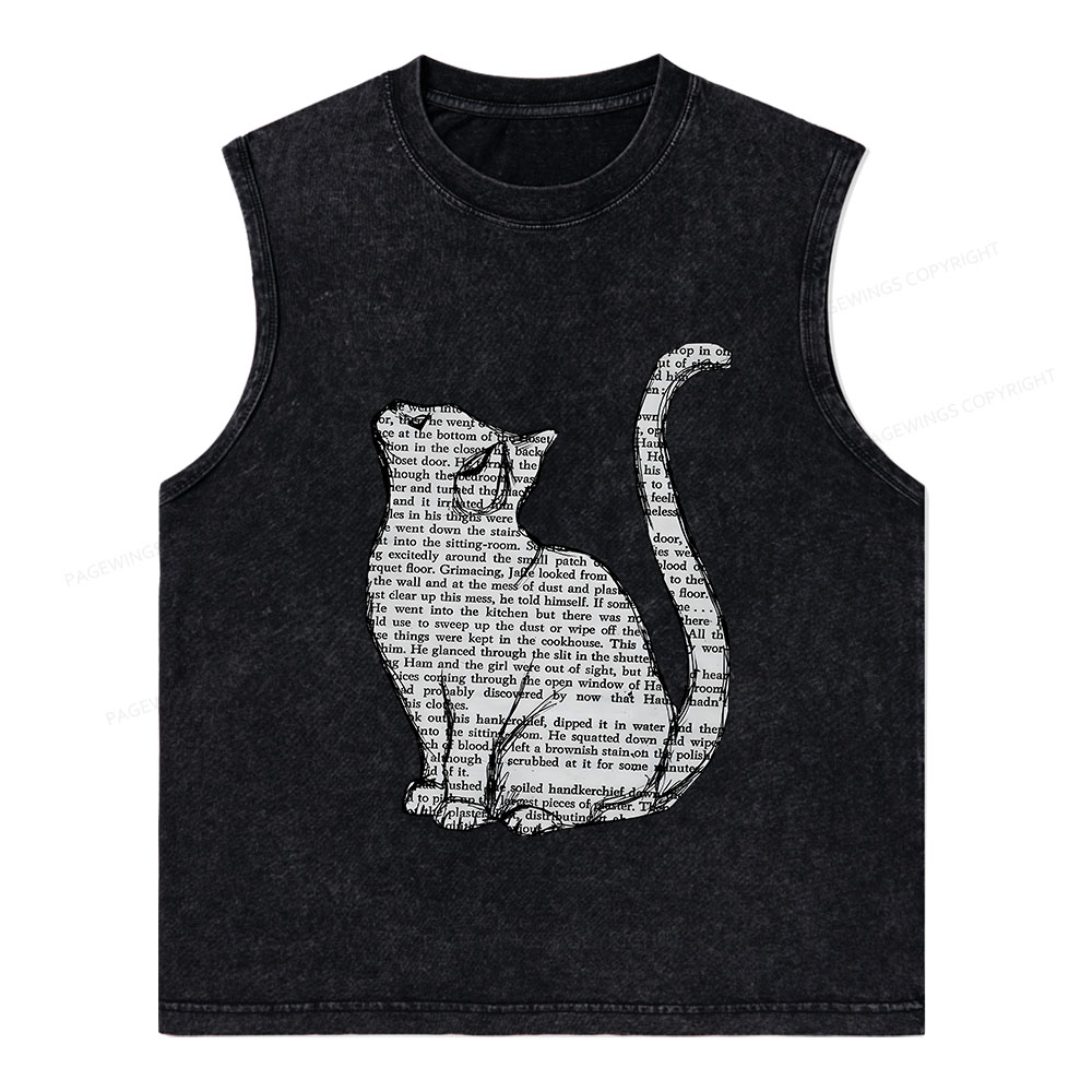 Pagewings Lots Of Books And Cute Cats Unisex Washed Tank Top