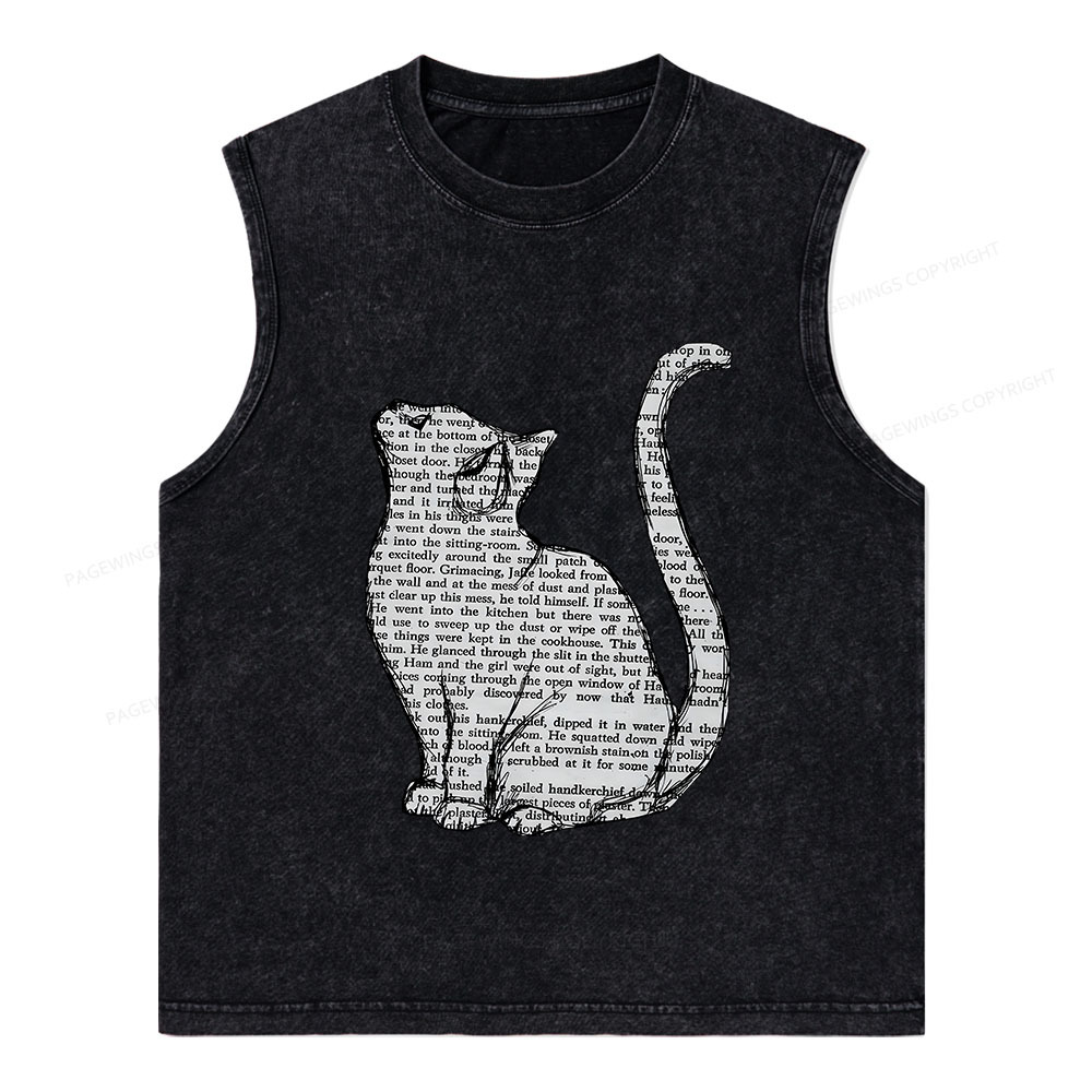 Pagewings Lots Of Books And Cute Cats Unisex Washed Tank Top