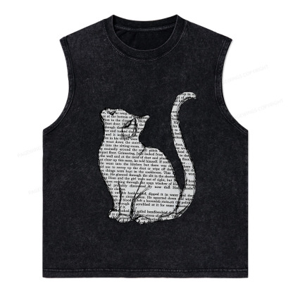Pagewings Lots Of Books And Cute Cats Unisex Washed Tank Top