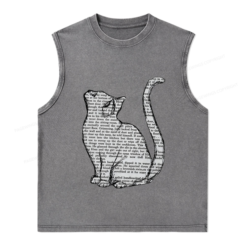 Pagewings Lots Of Books And Cute Cats Unisex Washed Tank Top
