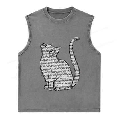 Pagewings Lots Of Books And Cute Cats Unisex Washed Tank Top