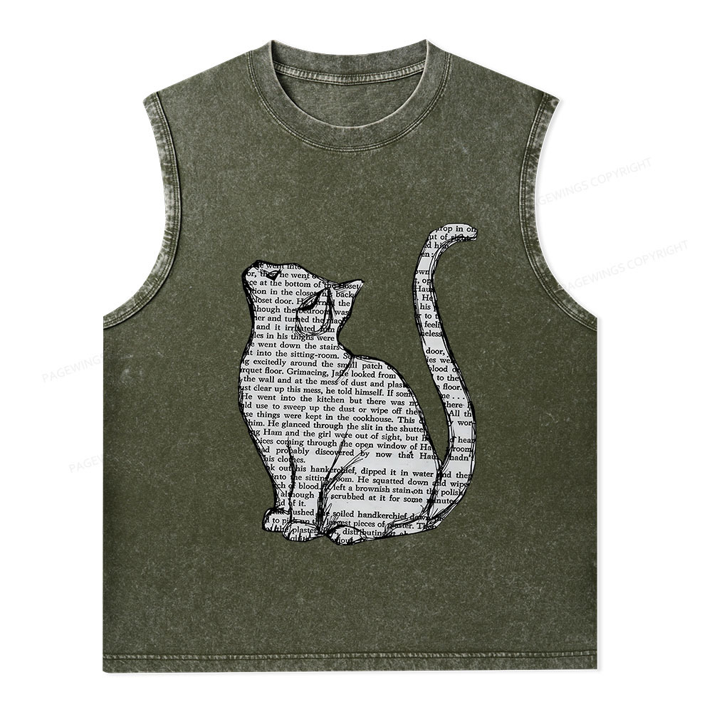Pagewings Lots Of Books And Cute Cats Unisex Washed Tank Top
