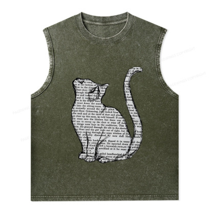Pagewings Lots Of Books And Cute Cats Unisex Washed Tank Top