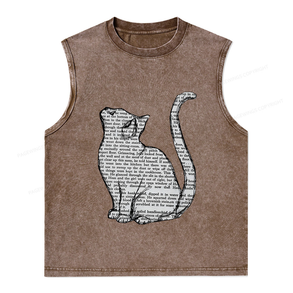 Pagewings Lots Of Books And Cute Cats Unisex Washed Tank Top