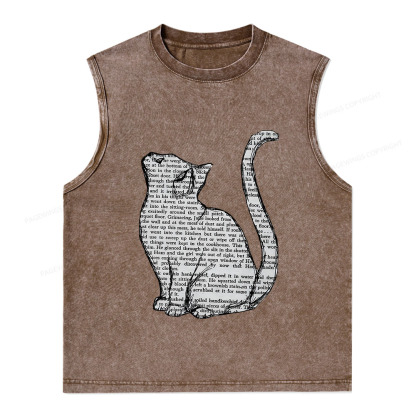 Pagewings Lots Of Books And Cute Cats Unisex Washed Tank Top
