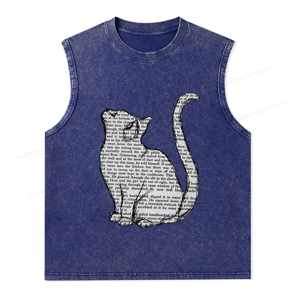 Pagewings Lots Of Books And Cute Cats Unisex Washed Tank Top