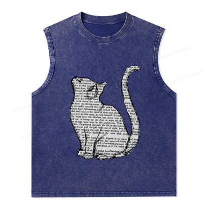 Pagewings Lots Of Books And Cute Cats Unisex Washed Tank Top