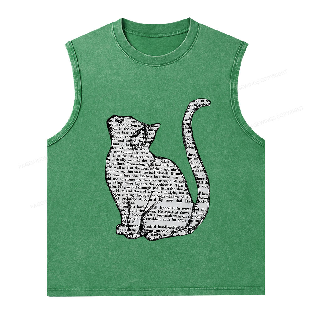Pagewings Lots Of Books And Cute Cats Unisex Washed Tank Top