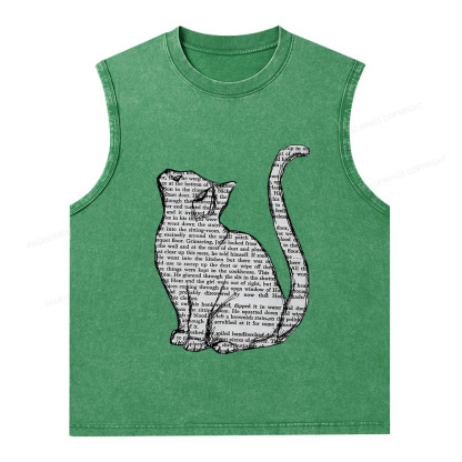 Pagewings Lots Of Books And Cute Cats Unisex Washed Tank Top