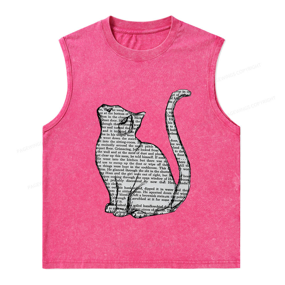 Pagewings Lots Of Books And Cute Cats Unisex Washed Tank Top