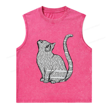 Pagewings Lots Of Books And Cute Cats Unisex Washed Tank Top