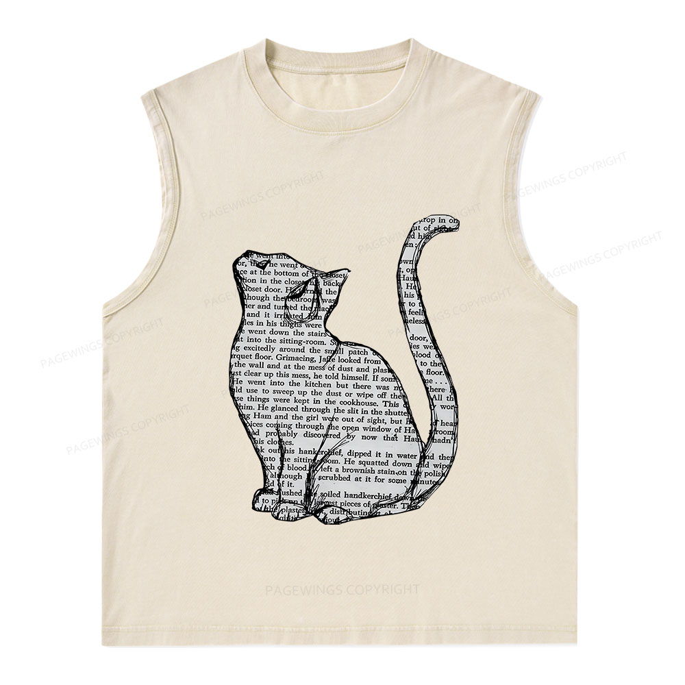 Pagewings Lots Of Books And Cute Cats Unisex Washed Tank Top