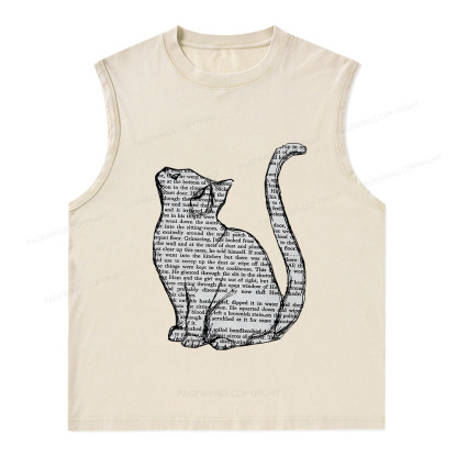 Pagewings Lots Of Books And Cute Cats Unisex Washed Tank Top