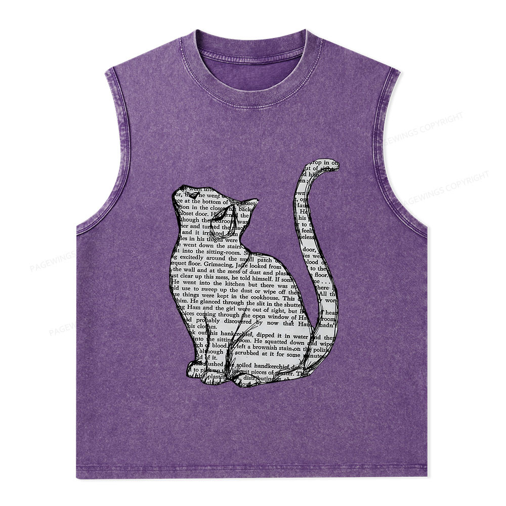 Pagewings Lots Of Books And Cute Cats Unisex Washed Tank Top