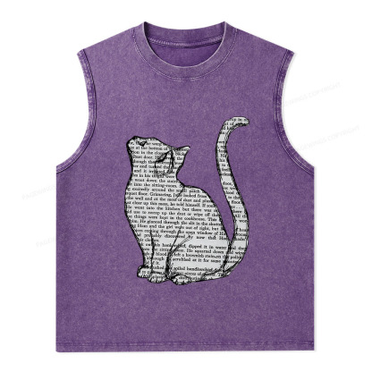 Pagewings Lots Of Books And Cute Cats Unisex Washed Tank Top
