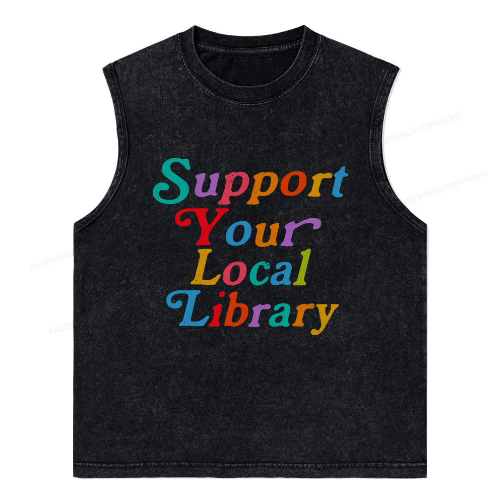 Pagewings Support Your Local Library  Unisex Washed Tank Top