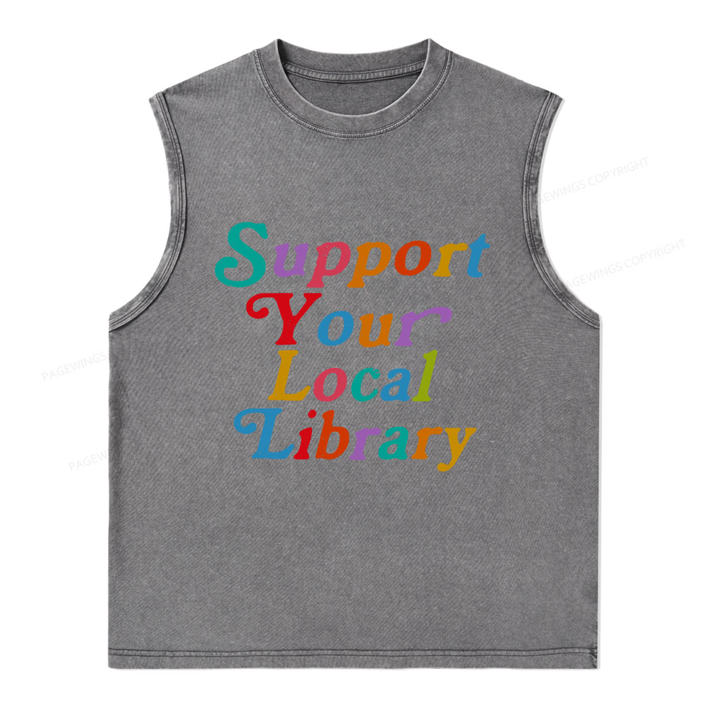 Pagewings Support Your Local Library  Unisex Washed Tank Top