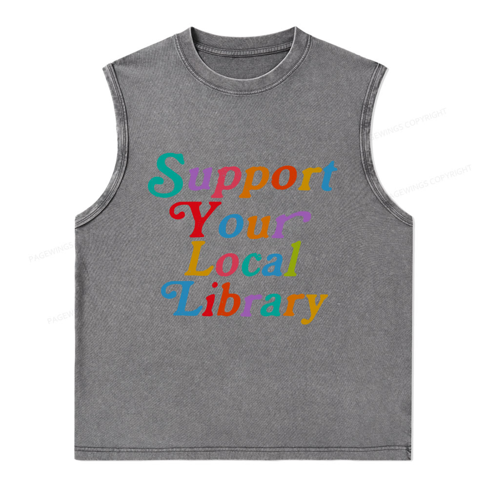 Pagewings Support Your Local Library  Unisex Washed Tank Top