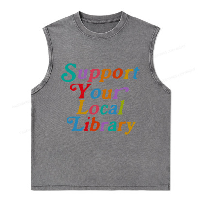Pagewings Support Your Local Library  Unisex Washed Tank Top