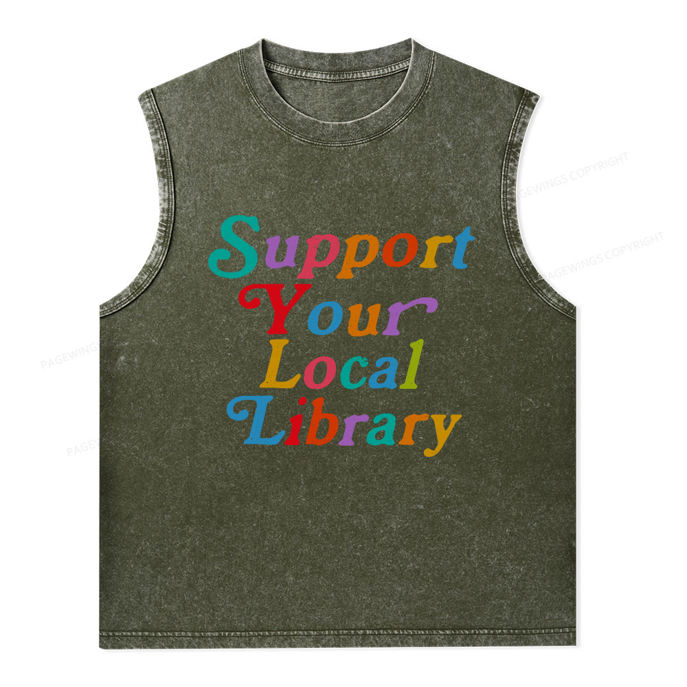 Pagewings Support Your Local Library  Unisex Washed Tank Top