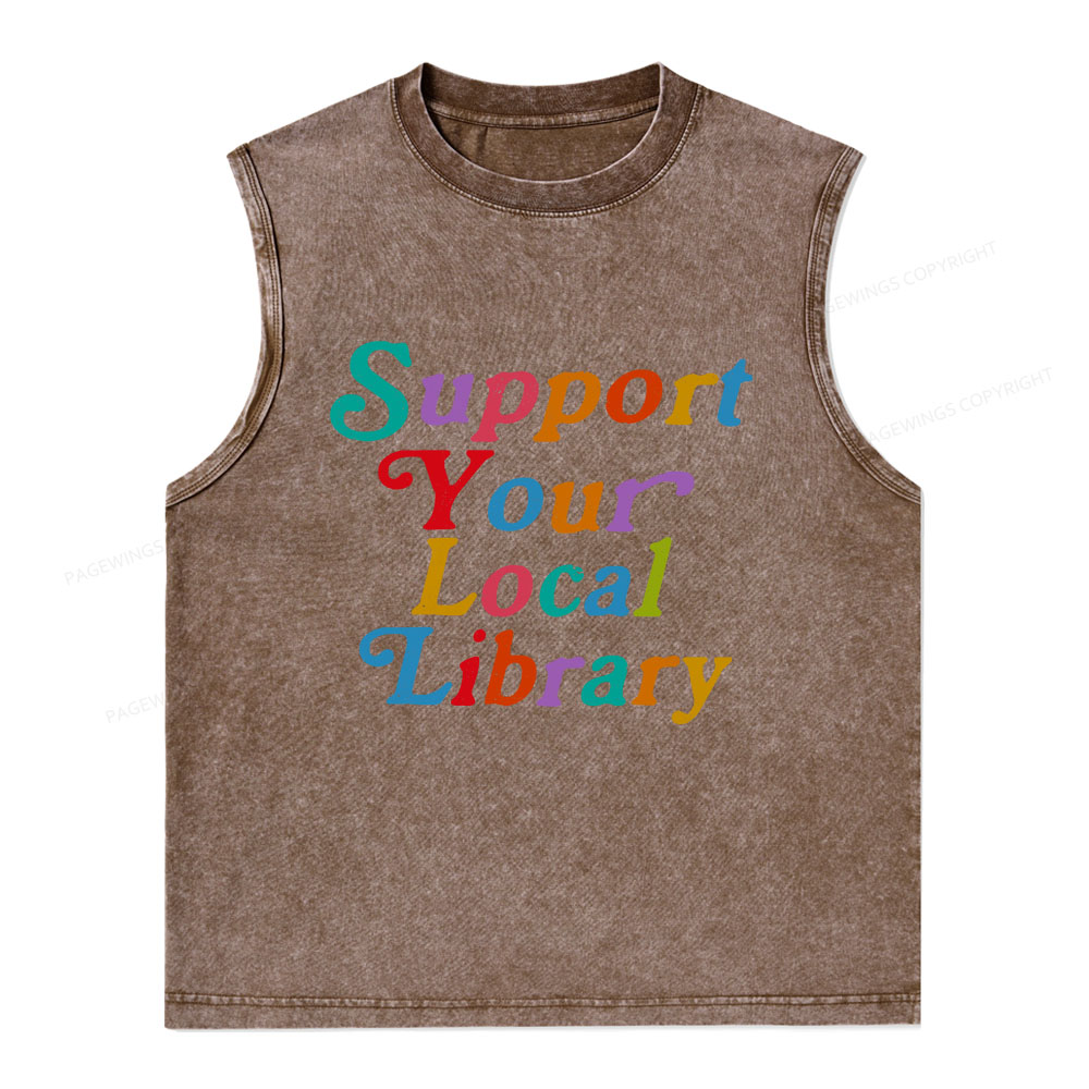 Pagewings Support Your Local Library  Unisex Washed Tank Top