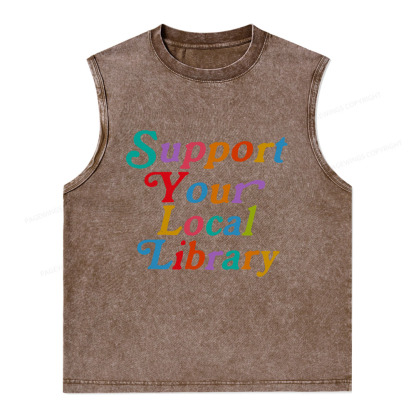 Pagewings Support Your Local Library  Unisex Washed Tank Top