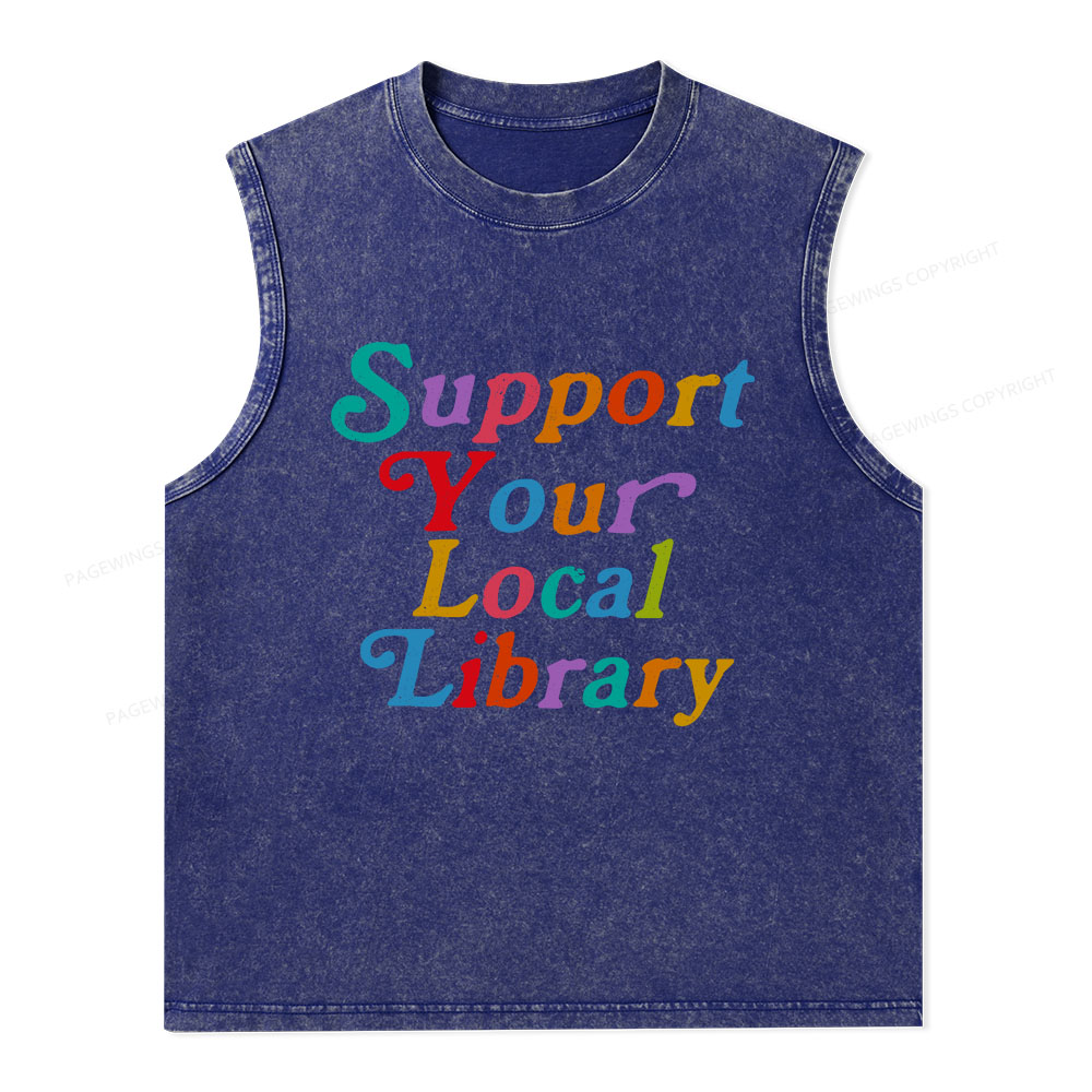 Pagewings Support Your Local Library  Unisex Washed Tank Top