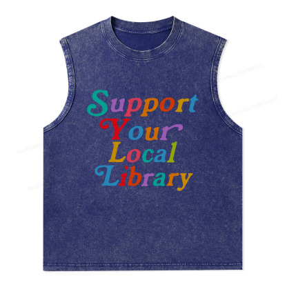 Pagewings Support Your Local Library  Unisex Washed Tank Top
