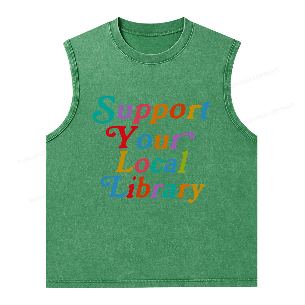 Pagewings Support Your Local Library  Unisex Washed Tank Top