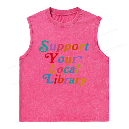 Pagewings Support Your Local Library  Unisex Washed Tank Top