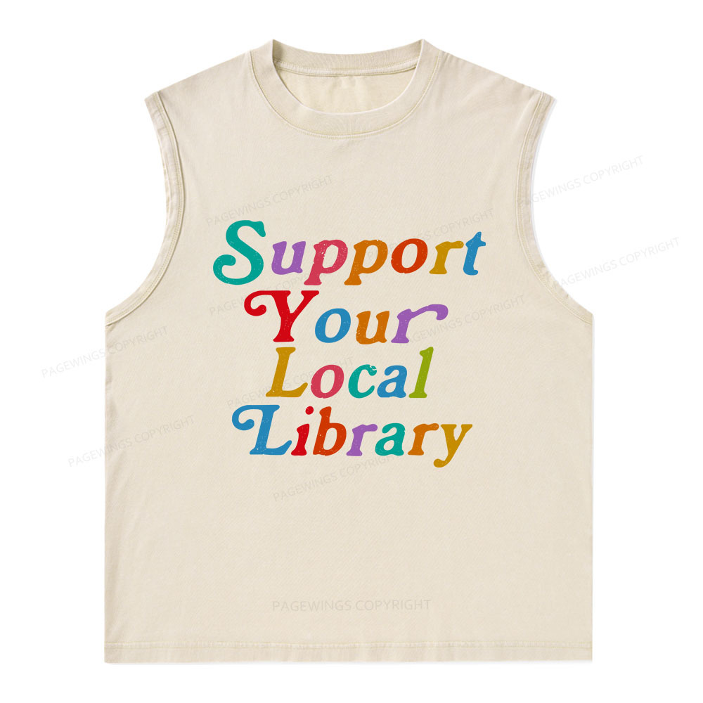 Pagewings Support Your Local Library  Unisex Washed Tank Top