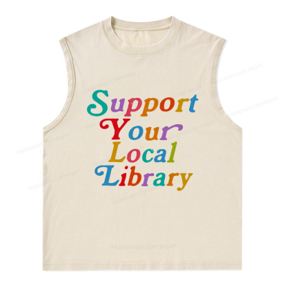 Pagewings Support Your Local Library  Unisex Washed Tank Top