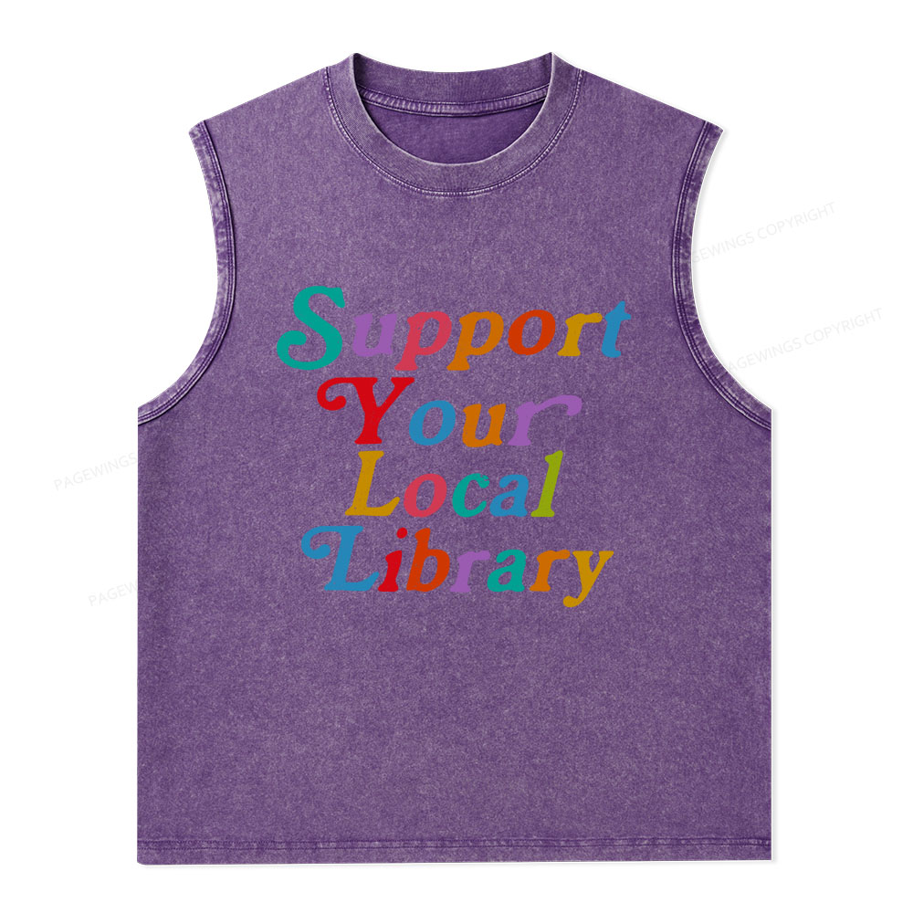 Pagewings Support Your Local Library  Unisex Washed Tank Top