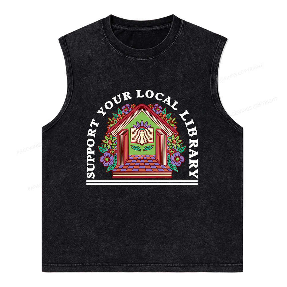 Pagewings Support Your Local Library Unisex Washed Tank Top