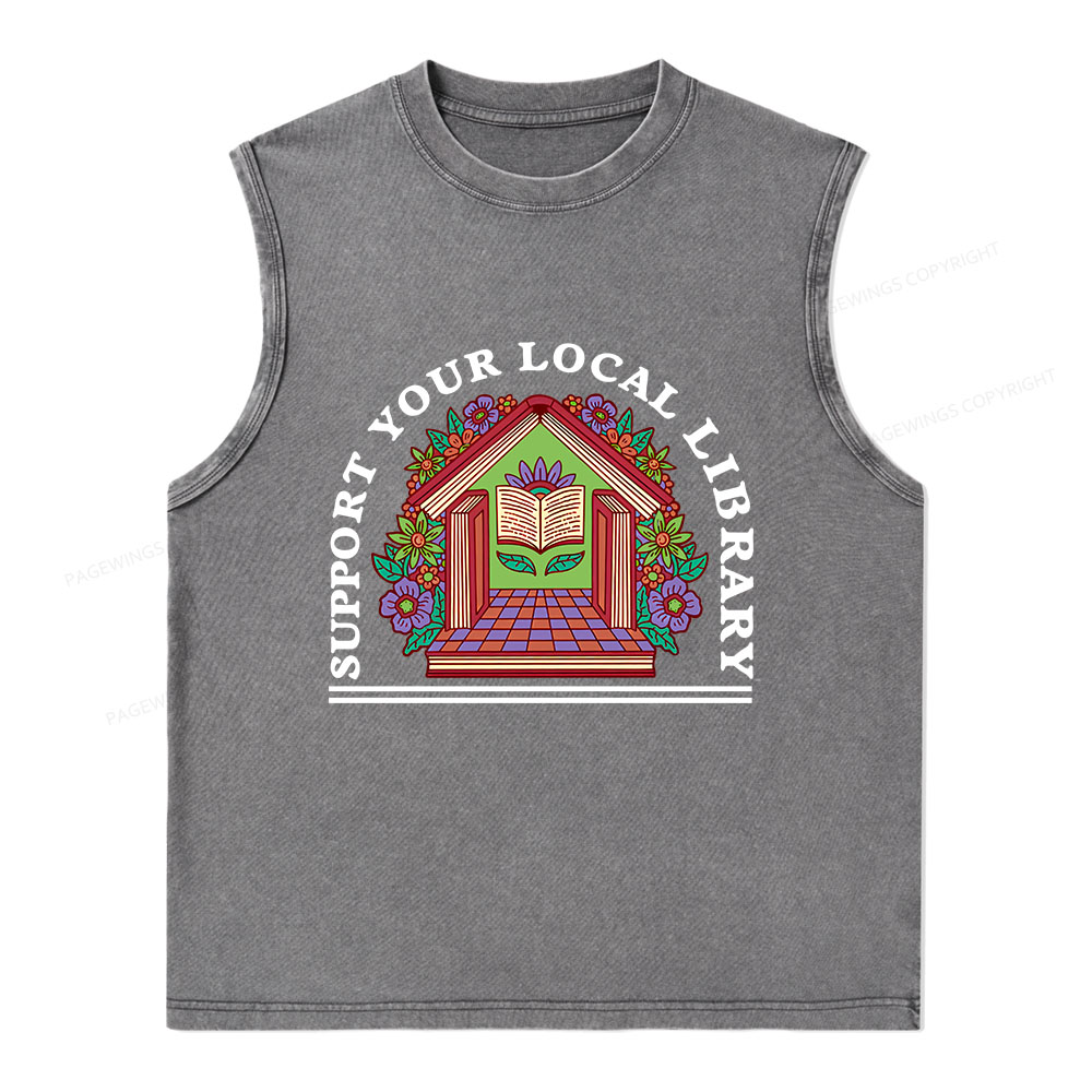 Pagewings Support Your Local Library Unisex Washed Tank Top