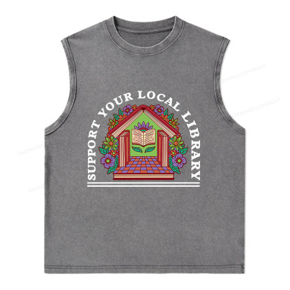 Pagewings Support Your Local Library Unisex Washed Tank Top