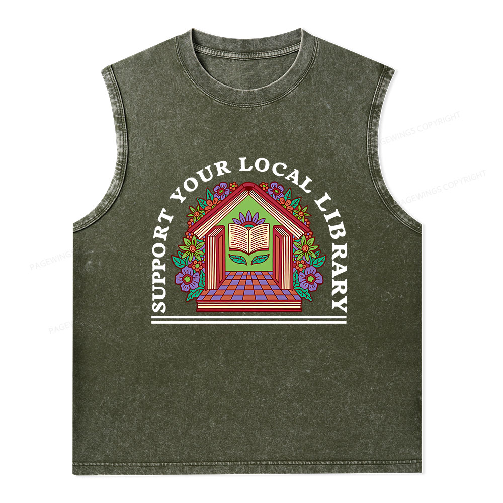 Pagewings Support Your Local Library Unisex Washed Tank Top